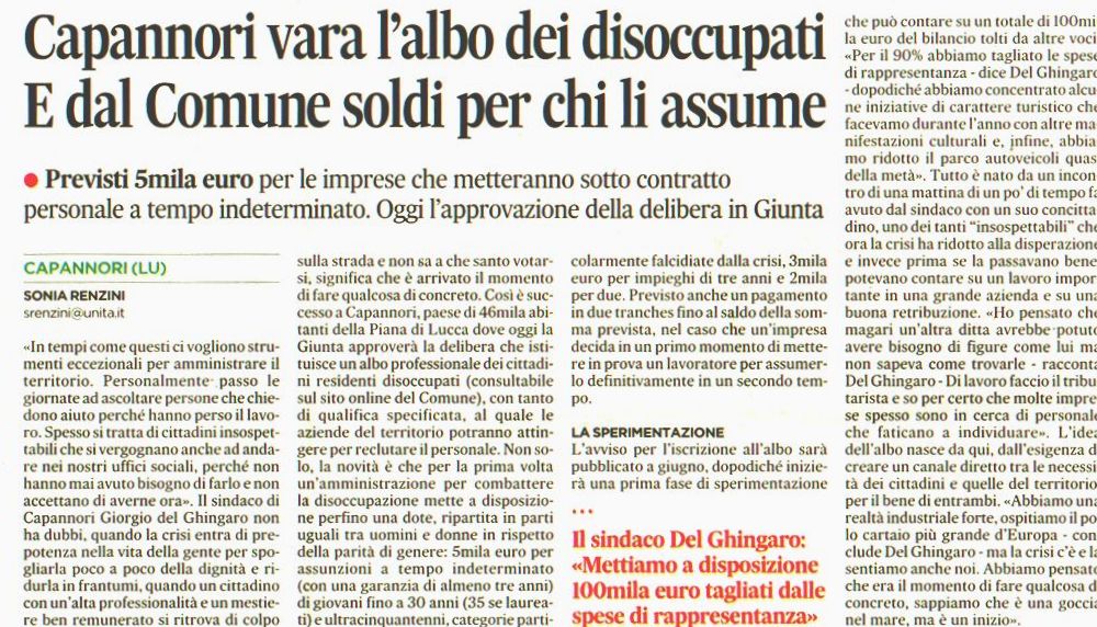 Capannori in prima linea per occupazione e lavoro