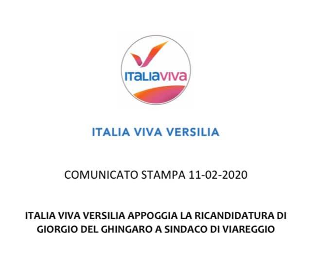 ITALIA VIVA VERSILIA APPOGGIA LA RICANDIDATURA DI GIORGIO DEL GHINGARO A SINDACO DI VIAREGGIO